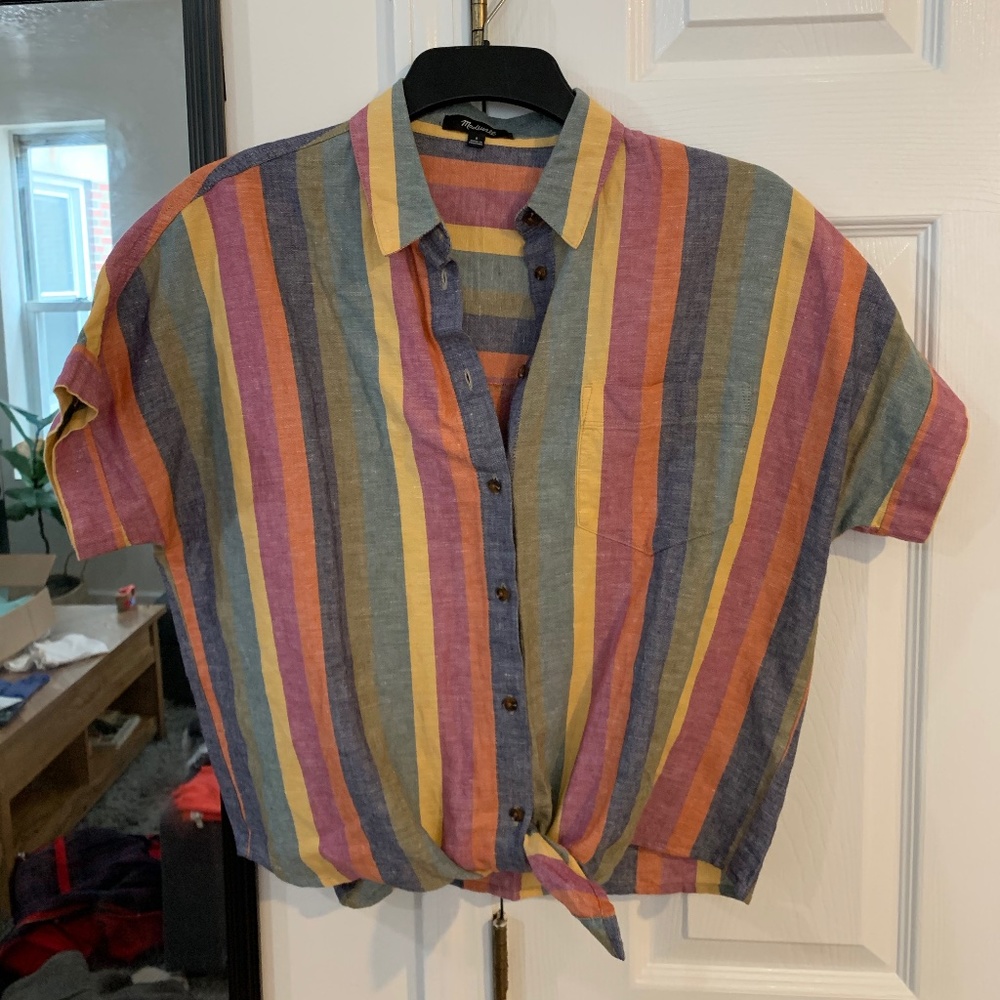 Striped Madewell Tie Button-Up - Size S